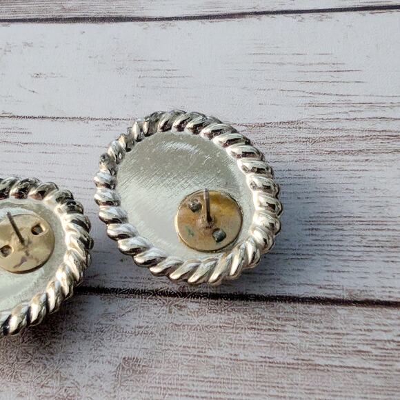 Vintage Earrings for Pierced Ears Dark Brown with Gold Tone Halo - Picture 4 of 6